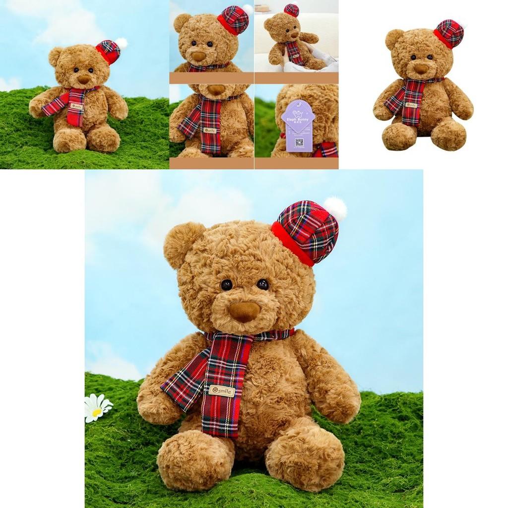 Adorable Christmas Teddy Bear Plush Toy With Stylish Red Plaid Scarf Gift For Kids