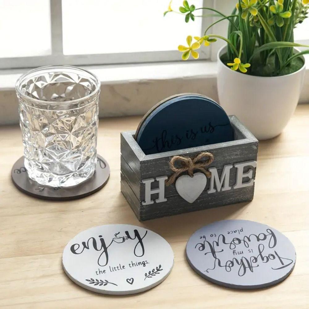 6pcs/set Household Kitchen Tableware Wooden Cup Trays Decoration Retro Insulated Coasters