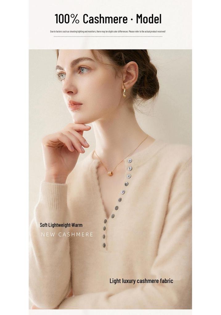 Women's Pure Cashmere Scissor Collar Knit Sweater - Autumn/Winter Loose Pullover Base Layer