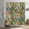 Spring Floral Shower Curtain Decorative Bath Rug Cover with Flowers for Bathroom Green Yellow Red White Colorful Shabby Chic Des