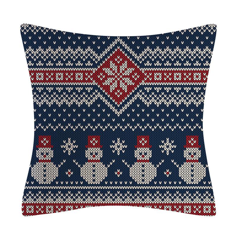 New Dark Blue Wool Knitted Style Christmas Linen Pillowcase Cartoon Sofa Pillowcase Cushion