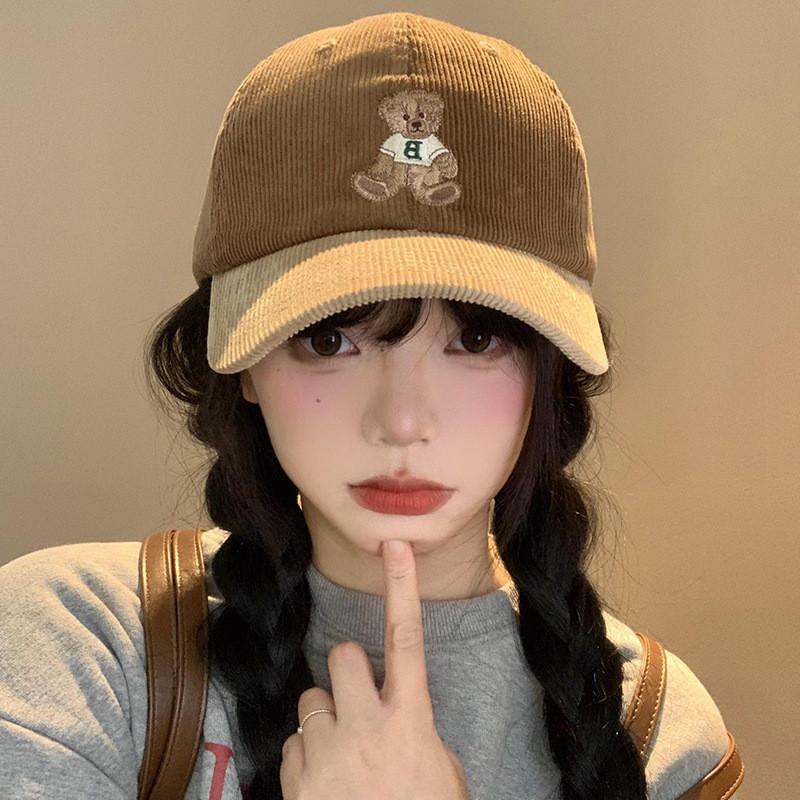 Corduroy Bear Cozy Embroidered Cap For Women In Stylish Colors For Fall Winter