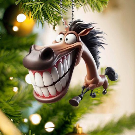 Funny 2D Horse Car Pendant Cartoon Prank Flat Decoration Acrylic Vehicle Interior Decor Ornament Auto Accessory