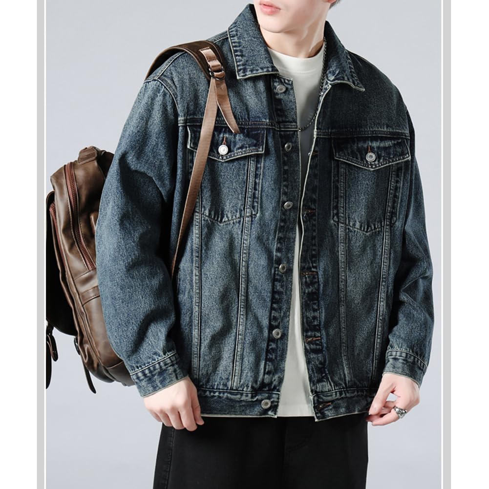 TYYRBMG Denim Back Plus Long CXH754 Men's Jacket, Casual, Washed, Slit, Sukajan, Business, Sizes, Spring, Indigo, Sleeve, Spring, Summer, Fall, (XL,