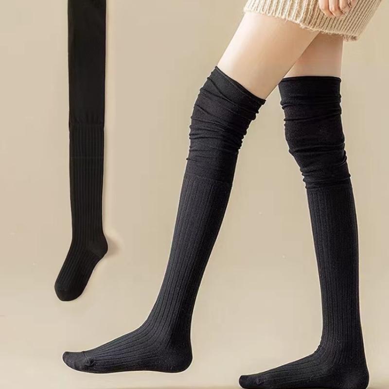 Knee High Socks Thin Long Stacked Socks Women's High Solid Colour Patchwork Socks High Elasticity Stockings