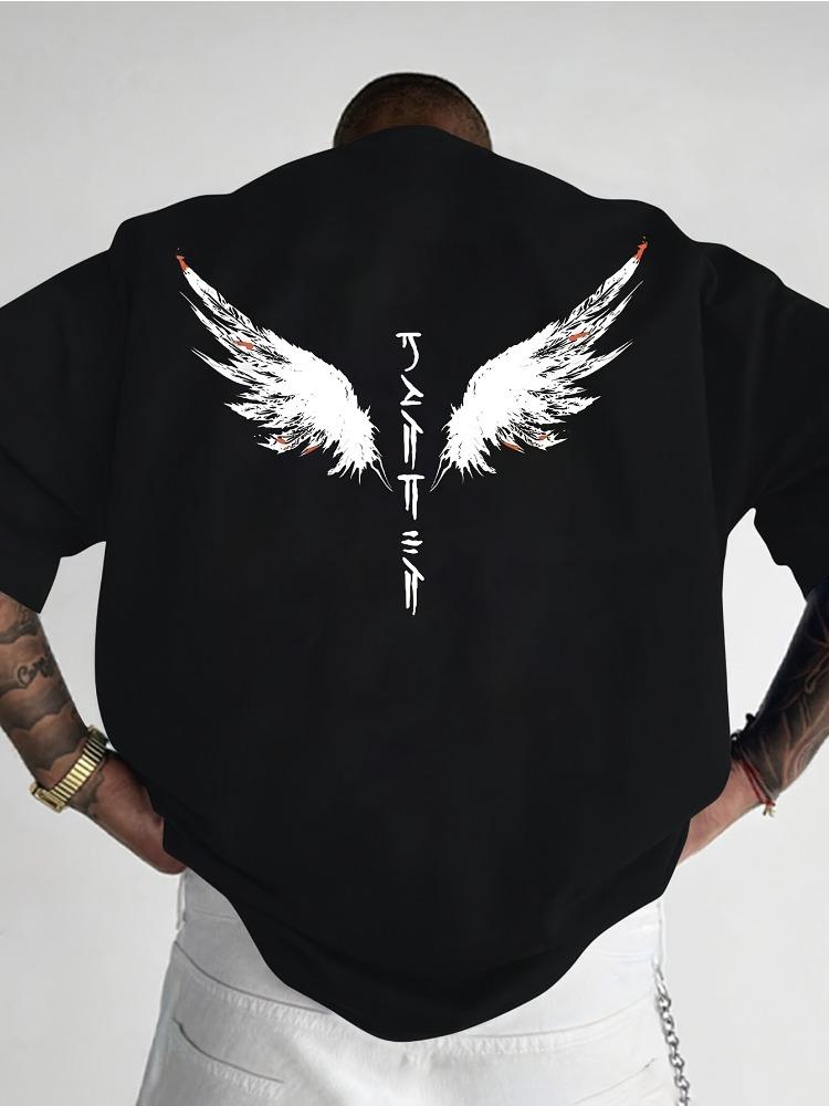 

Summer Men s Casual Short-sleeved T-shirt Eye-catching Wing Pattern Print Round Neckline Design Suitable Breathable 100% Cotton 5XL різнокольоровий