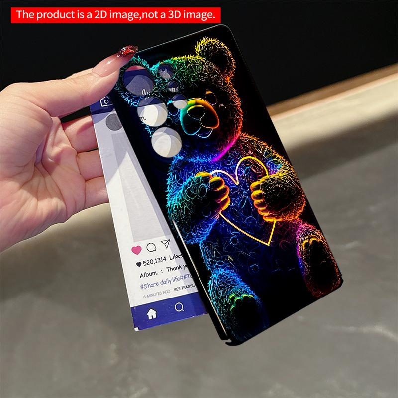2DFlat Samsung Phone Case Neon Rainbow Bear Holding Heart Glow Case Applicable To Galaxy S23 S24 S25ULTRA S26 A12 A14 A15 A16 A54 A55