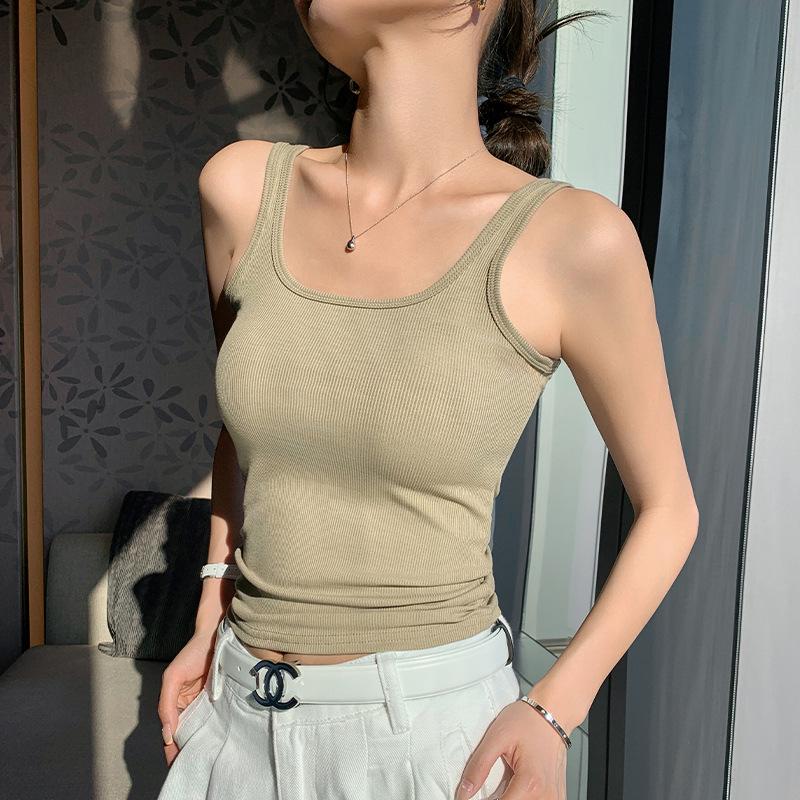 K3005 solid color threaded U-neck sling vest women's spring summer new slim and thin Spice Girl versatile bottoming top
