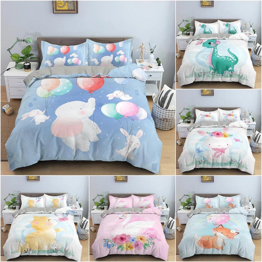 2/3Pcs Cartoon Animal Quilt Cover Bedding Set Children Bedroom Duvet Cover Set Luxury King Queen Twin Bedclothes Home Decor