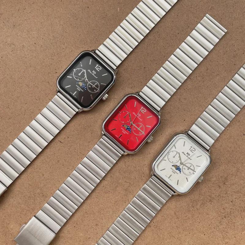 Cassie Moon Phase Quartz Watch: Stainless Steel, Waterproof, Unisex, Square Design