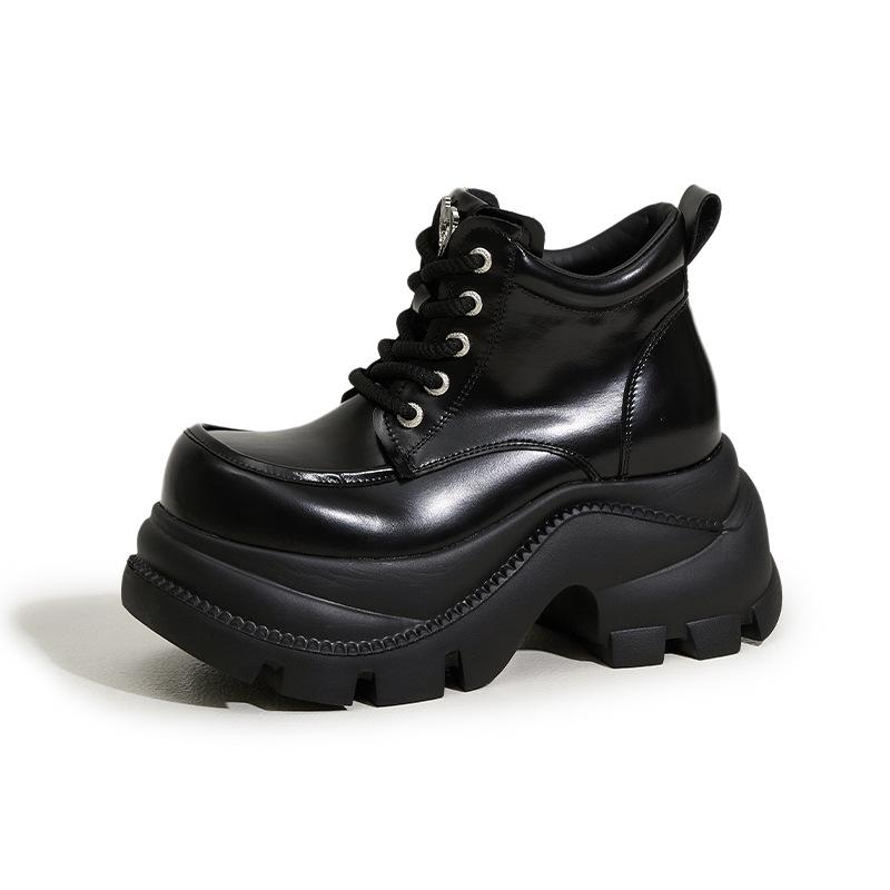 Platform High-top Shoes Women's 2025 Autumn and Winter New Inner Height-increasing Women's Shoes British Style Small Leather Shoes Versatile Thermal 