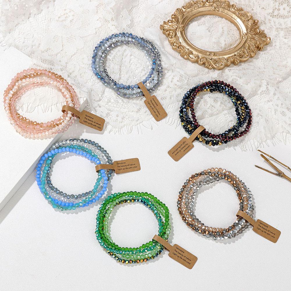 4-teiliges Set mit facettierten Glasperlen, Stretch-Armband für Damen und Herren, Kristallperlen, mehrfarbig, elastisches Seilarmband, handgefertigter Schmuck