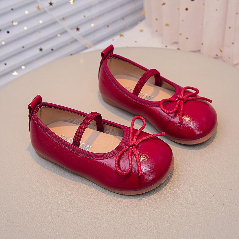 Girls' Bow Princess Mary Jane Shoes - Soft Soles for Spring/Autumn 2026, Comfortable & Versatile Dance Leather Footwear