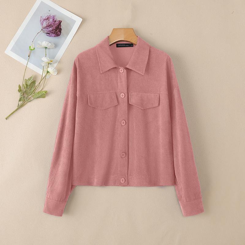 ZANZEA Women Turn Down Collar Loose Casual Long Sleeve Blouse