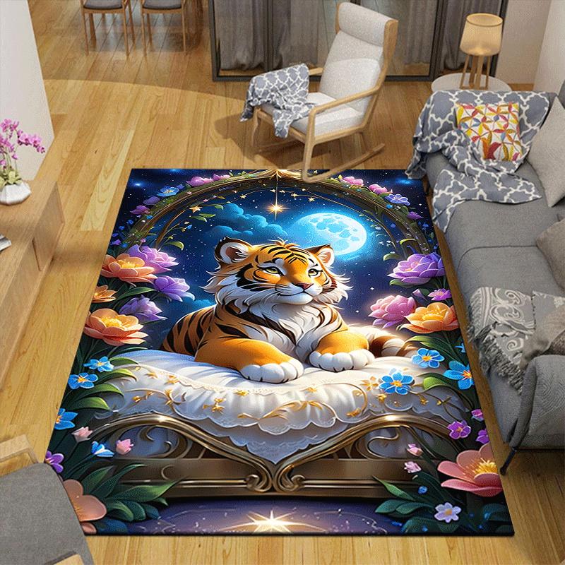 1pc Cute tiger Design Area Rug - Soft, Anti-Slip, and Durable Gaming Room Decor for Bedroom