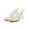 Summer transparent high-heeled cool slippers women's new one-word open-toed square head women's shoes large size high-heeled sandals slip