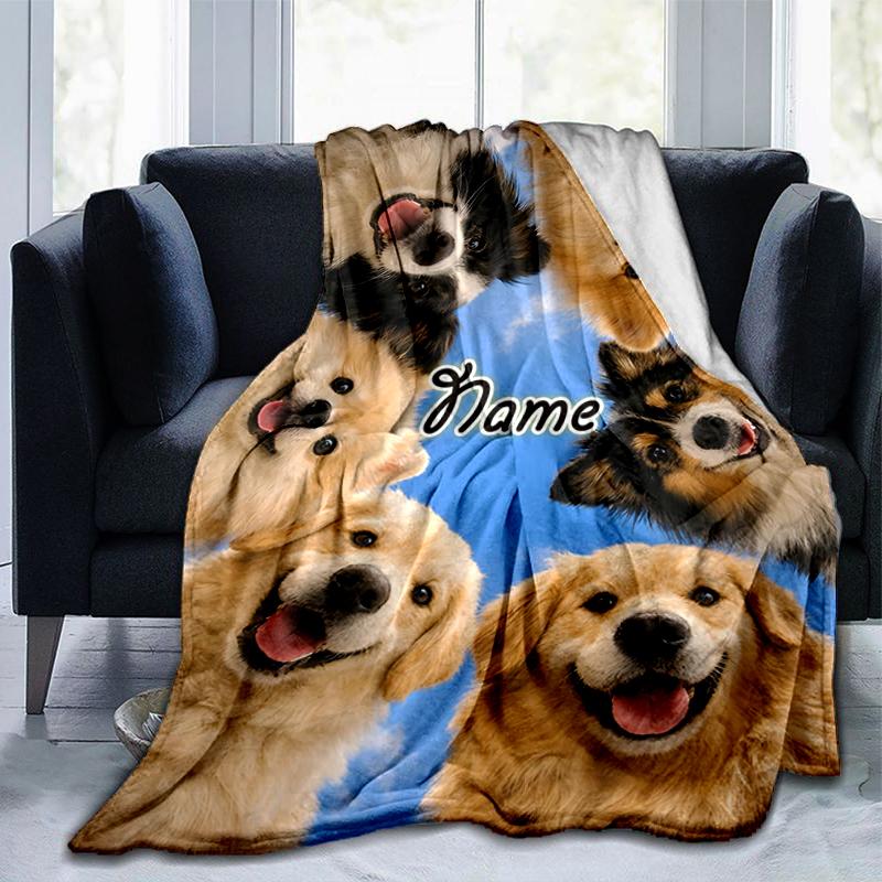 1PC Custom Name Dogs Circle Sky flannel blanket versatile,all-season throw suitable for the living room,bedroom,camping,travel,and gift