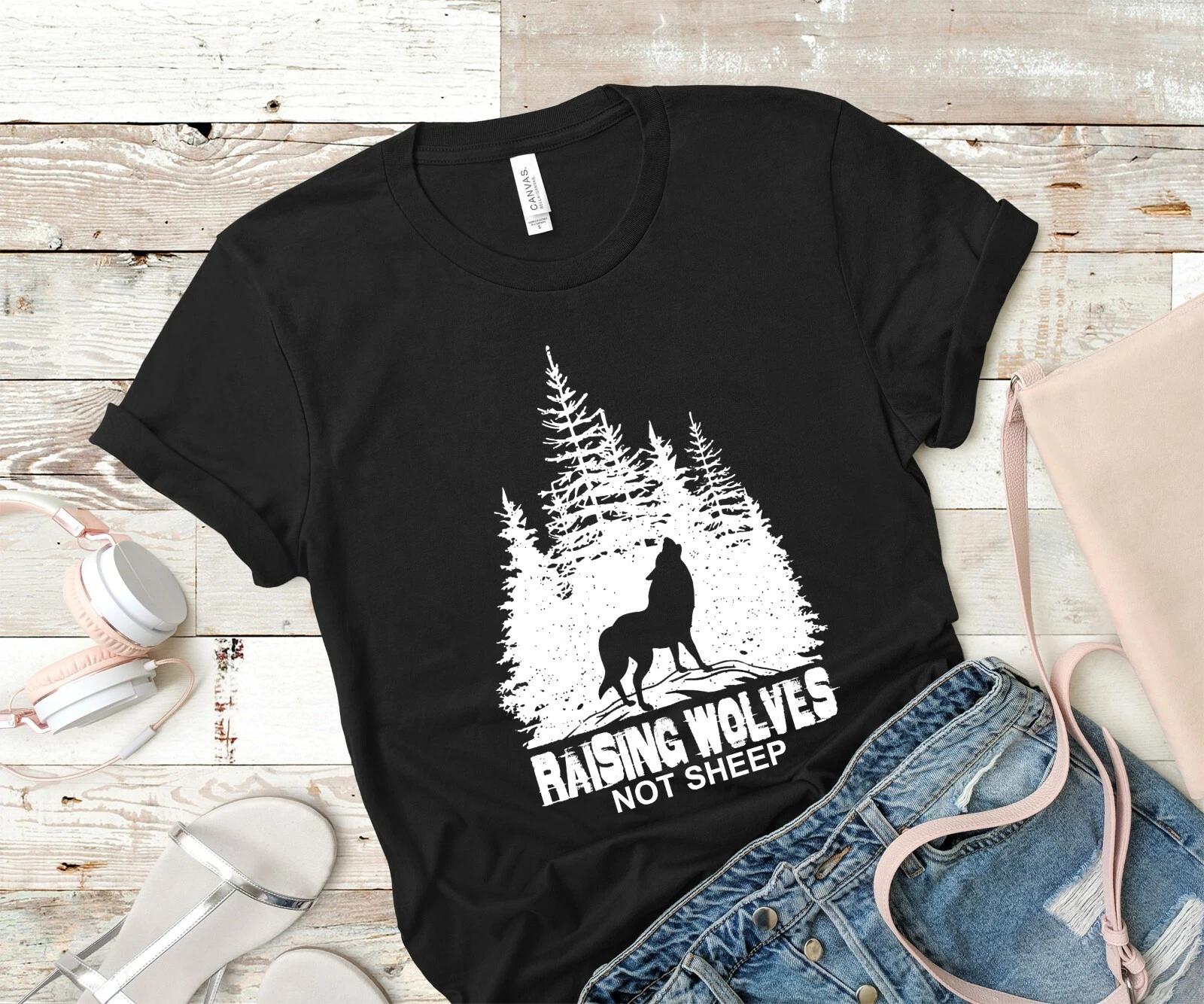 Messy Buns and Loaded Guns Raising Wolves Not Sheep 100% Cotton T-shirt Mens Tees Top Trump Shirt Mom Tee 4XL