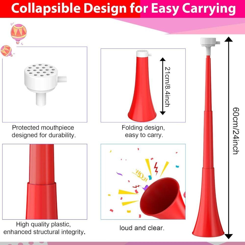 24 Inch Vuvuzela Horn Plastic Blow Horn New Collapsible Stadium Horn for Sporting Events