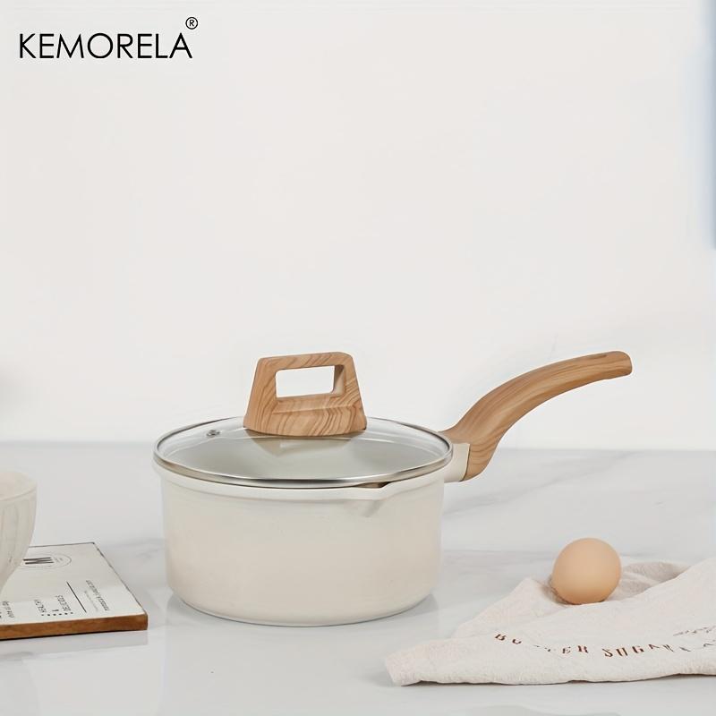 1 stk Non-stick grytesett med lokk - Induksjonskompatibel helletut Lys beige med trehåndtak Ideelt for matlaging på kjøkkenet