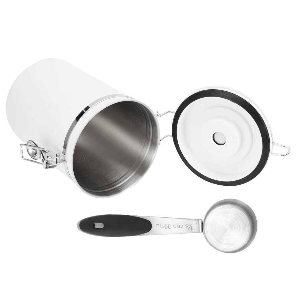1.8L 304 Stainless Steel Sealing Can Airtight Storage Container with Spoon for Coffee Beans Tea Dried FruitWhite Jar