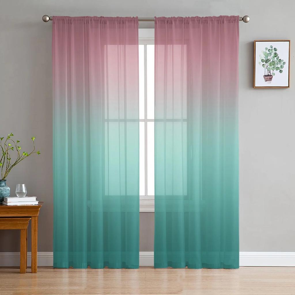 Romantic Purple Gradient Chiffon Sheer Curtains for Living Room Bedroom Home Decoration Window Voiles Tulle Curtain