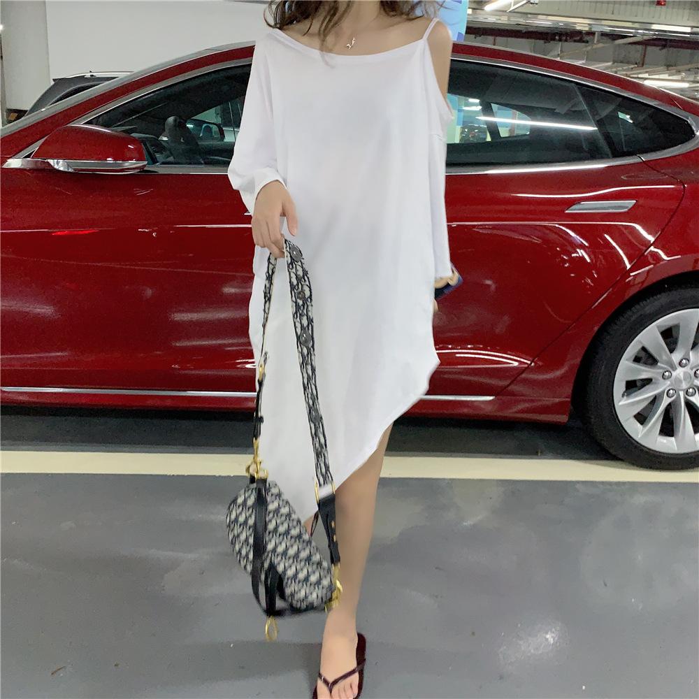 Inclined Shoulder Mid Length Dress Fashionable Summer Loose Korean Large Slip Dress Fashionable Women's Dress