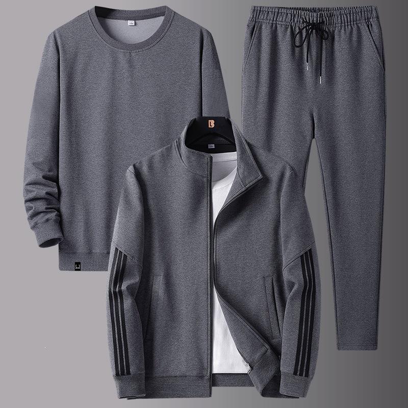 Men's Loose Fit Fleece-Lined Sports Suit - Spring/Autumn Dad's Casual Jacket & Three-Piece Set for Middle-aged & Elderly