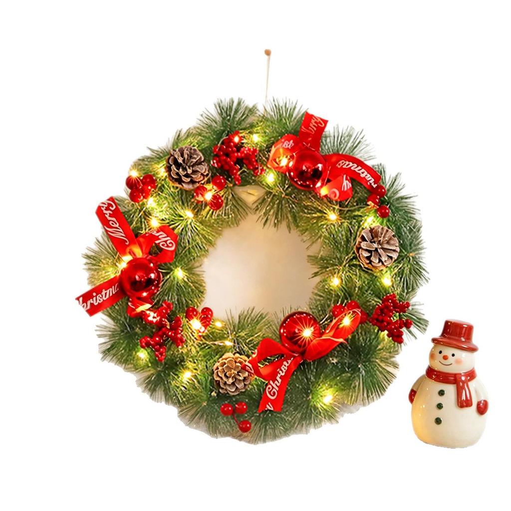 LED Christmas Wreath with PVC Pine Cones – Elegant Hanging Holiday Decoration for Windows
