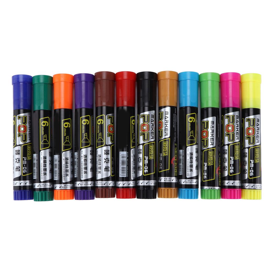12Pcs Permanent Markers Dry Quickly Waterproof Bright Colors Fade Resistant Marker Pen Set for Painting Graffiti