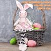 Plush Doll Cute Long-Leg Sitting Stripe Rabbit Toy Adorable Floral Dress Design With Pom-Poms Easter Home Decor