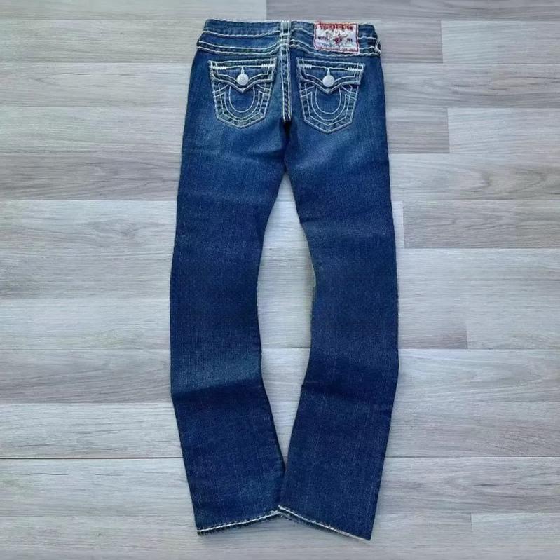FlowStreet Harajuku Vintage Y2K Vita Jeans Herr och Dam Gotiskt Punkbroderimönster Låg Midja Löst Sittande Jeans Trendiga Nya Streetwear