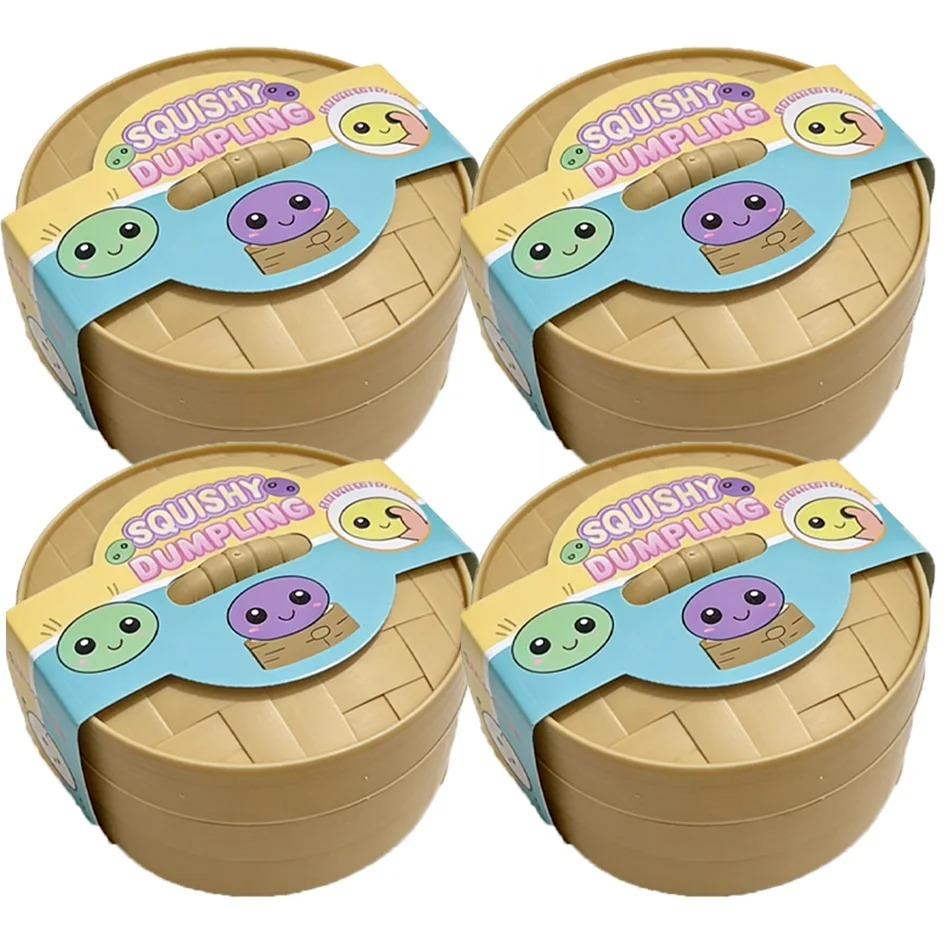 Glittrande Vattendroppe Dumpling Squishy-leksak med Sött Ansikte & Mini Ångkorg, Mjuk TPR Stresslindrande Klämleksak