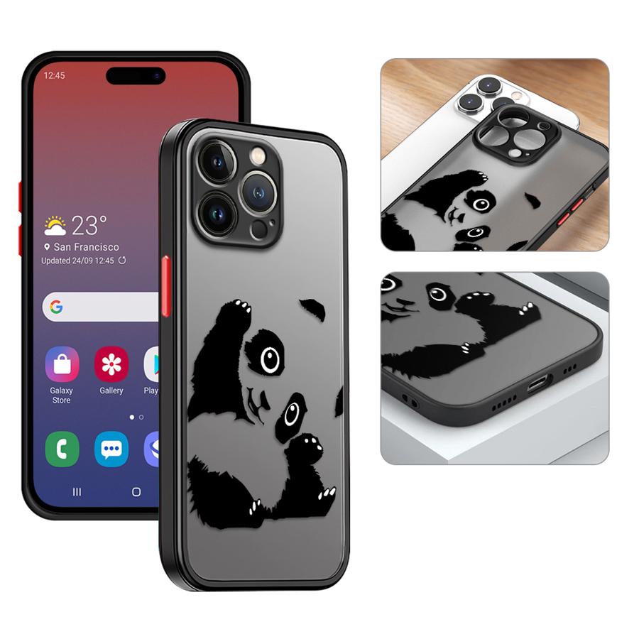 Cute Cartoon Panda Phone Case For iPhone 16 15 14 13 12 11 Pro Max Mini X XS XR SE 7 8 Plus Shockproof Matte Hard Cover Fundas