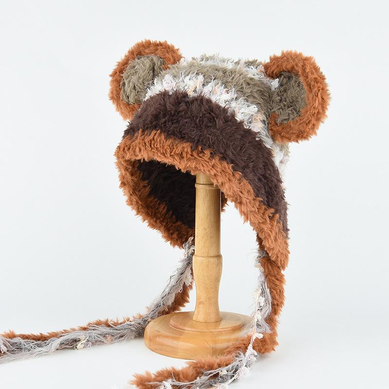 Mütze Damen Winter Warm Ohrenschutz Gestrickte Überziehmütze Sturmhaube Hut Band Doppelnutzung Plüsch Blitzmütze
