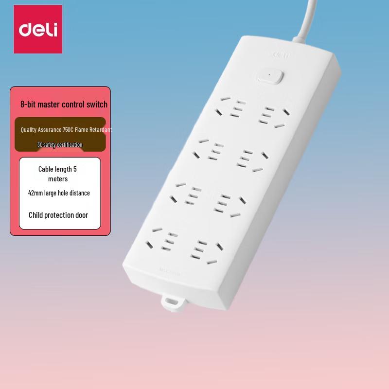 Deli LX116 8-Outlet Power Strip CN plug (adapter included)