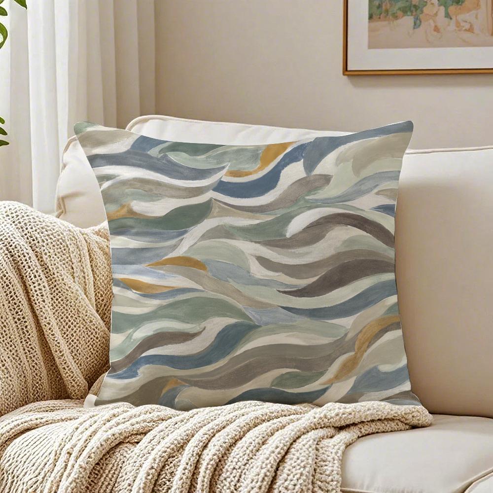 Sedona Blue Multicolored Stripe Pillow Case Breathable Organic Short Plush Cushion Covers WrinkleResistant Soft Durable