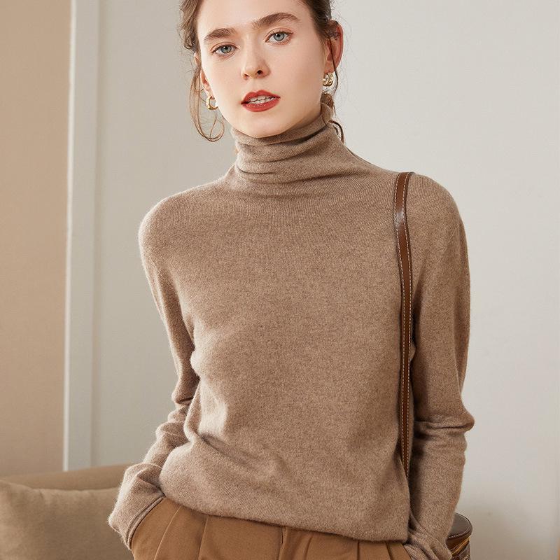 Women’s Cashmere Pile Collar Sweater - High Collar, Knitted, Loose Fit, Slim Inner Layer
