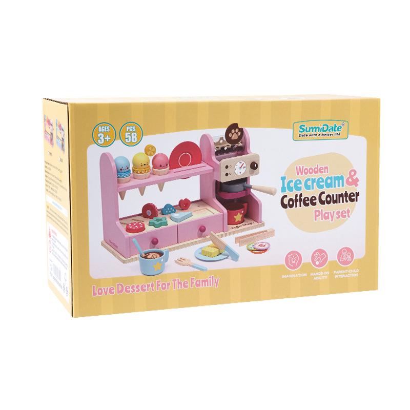 

Детский деревянный игрушечный киоск для продажи мороженого с кассовым аппаратом