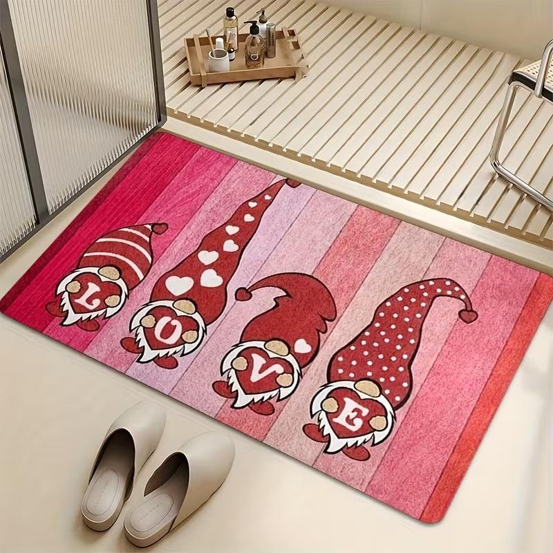 

Valentine s Day Love Heart Gnome Doormat Non-Slip Rugs for Living Room Bedroom Kitchen Mat Machine Washable Home Decor Carpet 40x60cm
