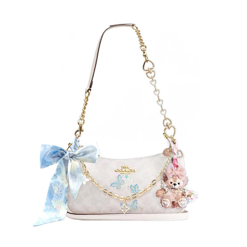 

COACH shoulder bag [Customized bag] Teri 25 brand micro-label detachable strap bow silk scarf extension chain printed Heart leisurely basic style білий