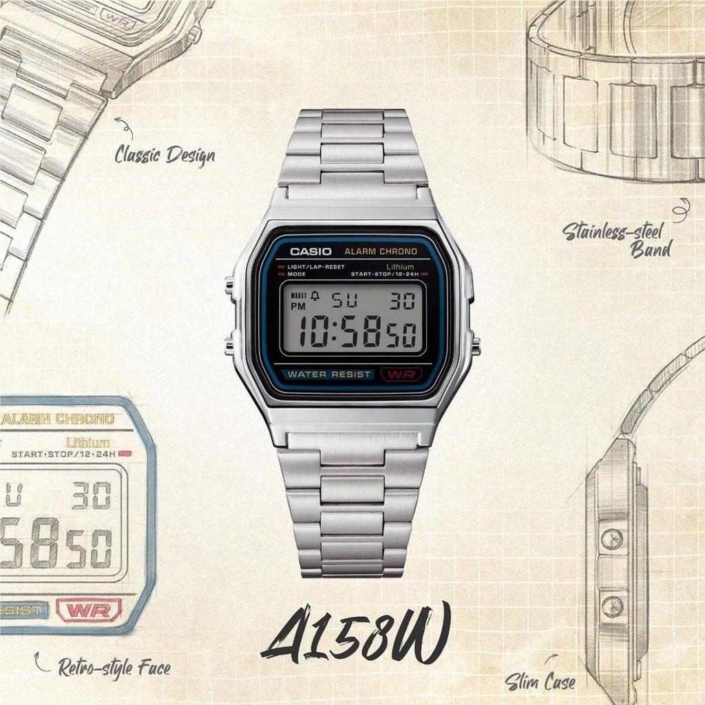 Casio Reçine Kasa Paslanmaz Çelik Kordon Erkek Quartz Saat A158WA-1
