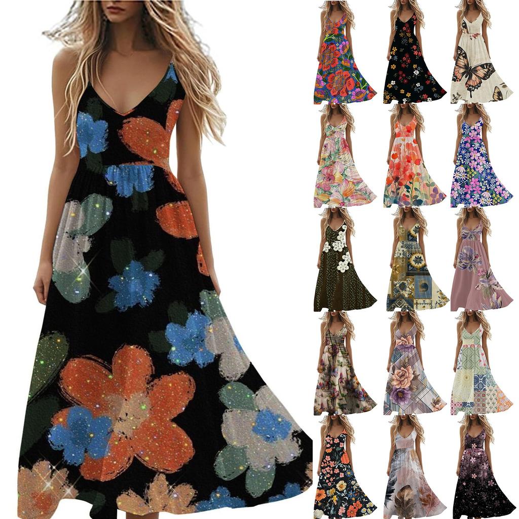 Boho Summer Dresses V Neck Floral Printed Sundresses, Beach Trendy Airy Dresses For Women