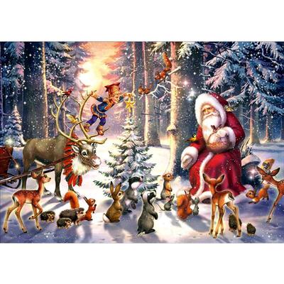 5D-Diamantgemälde zum Selbermachen, rund, Kreuzstich, Weihnachtsmann und Hirsch, Diamant-Stickset