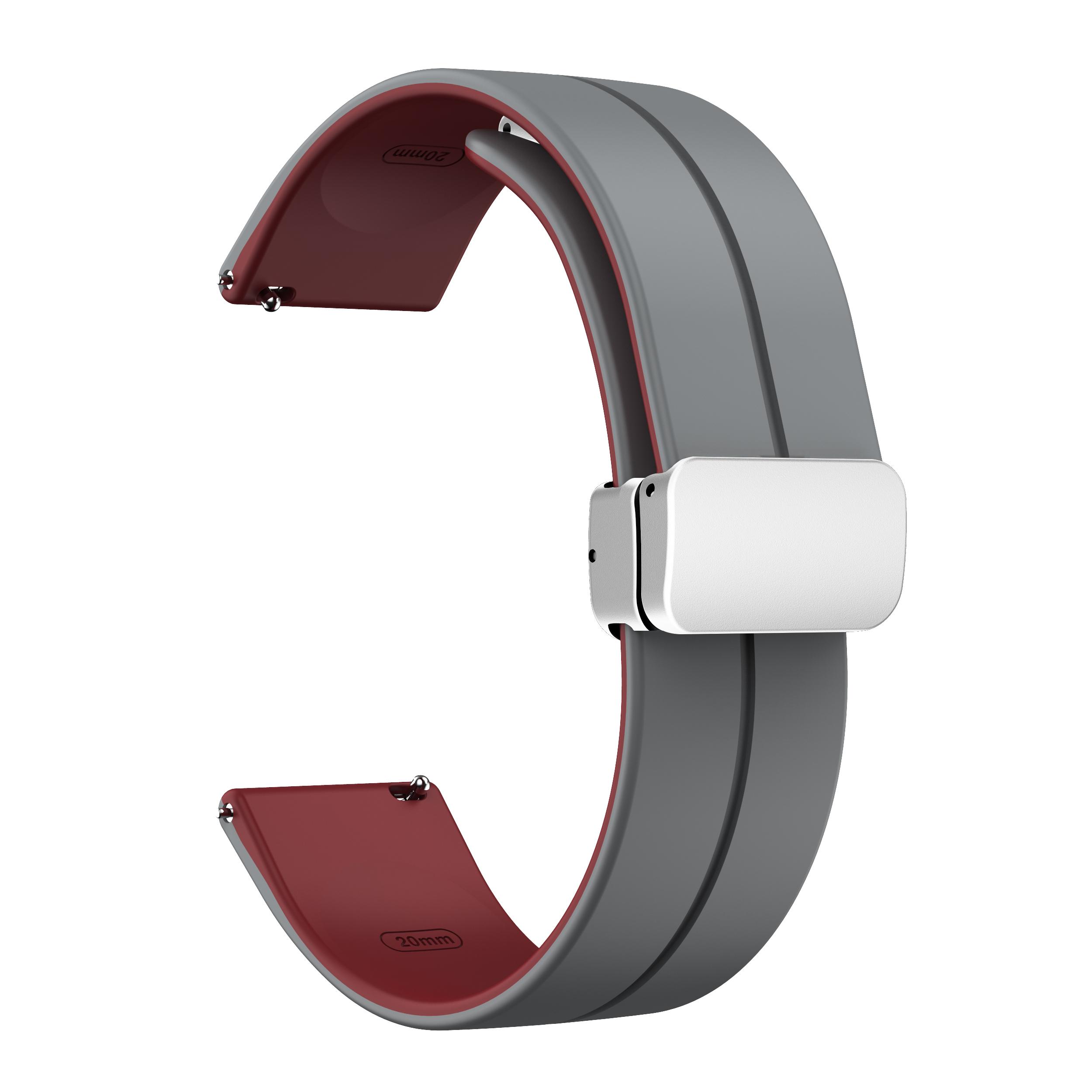 

Magnetic Silicone Strap for Garmin vivomove Trend/Style/Luxe,Dual Color 20mm Watch Band with Silver Folding Buckle Grey Wine Red