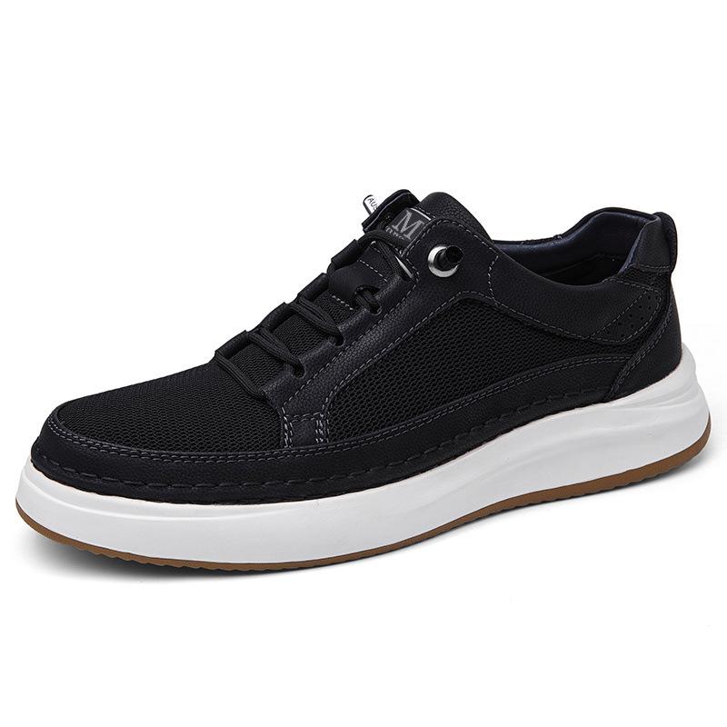 Men s Fashion Thick-Soled White Mesh Board Shoes - Top Layer Cowhide Casual Sneakers 40 чёрный