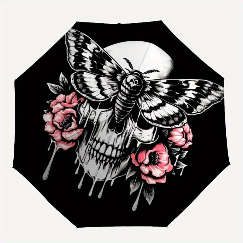 1pc Gothic Skull Butterfly Automatic Open/close Folding Umbrella, Compact Portable Travel Umbrella, Durable Construction yy250809107