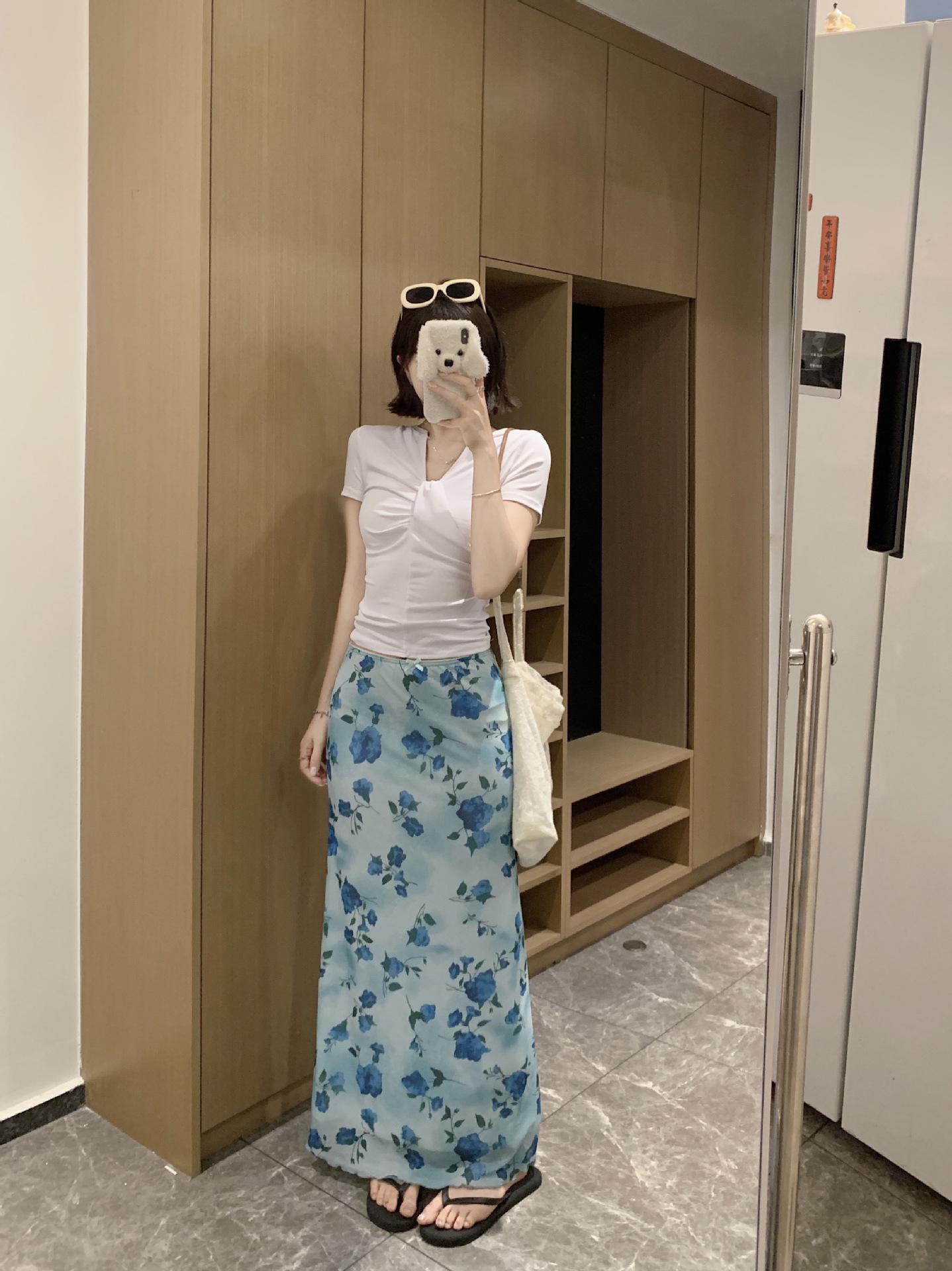 Plus Size Women s Retro Floral Midi Fishtail A-Line Mesh Skirt XXL