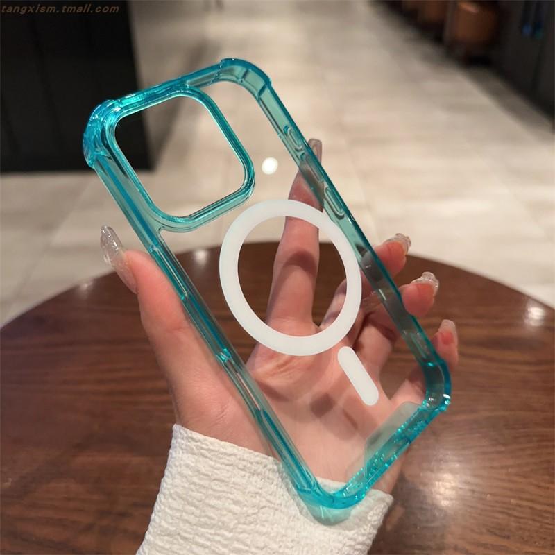 Transparente stoßfeste Rüstung Magnetische Handyhülle Für iPhone 16 15 11 12 13 14 Pro Max Für Magsafe Kabelloses Laden Rückseite