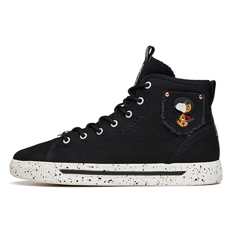 SNOOPY X Anta Women High Top Canvas Skate Shoes Black 922138604-2 36